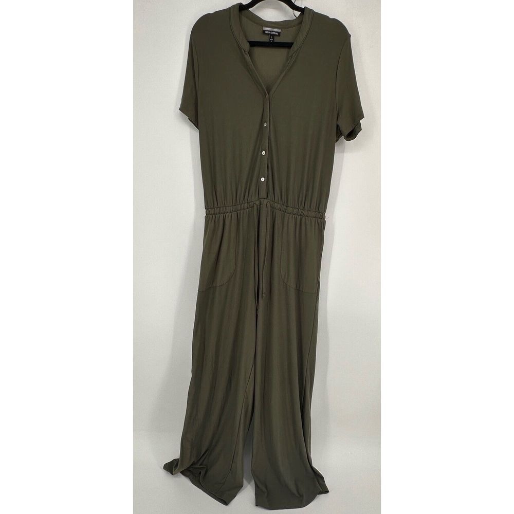 Allison Britney Olive Poly Romper With Pockets Womens Size Large